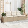 3-dels trädgårdsoffaset med kuddar beige poly rattan vidaXL 239 x 62 x 85 cm – miniatyr 1