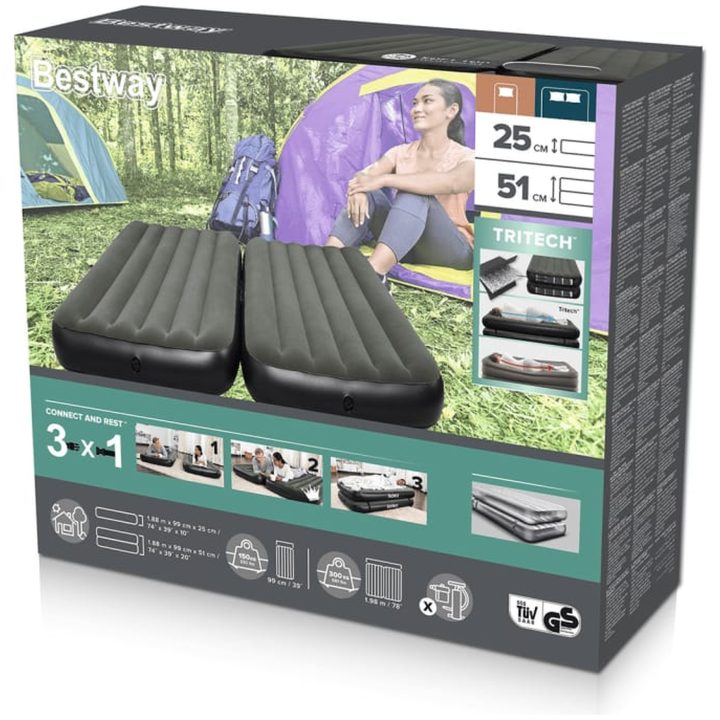 3-i-1 uppblåsbar luftmadrass svart och grå 188x99x25 cm Bestway – bild 8