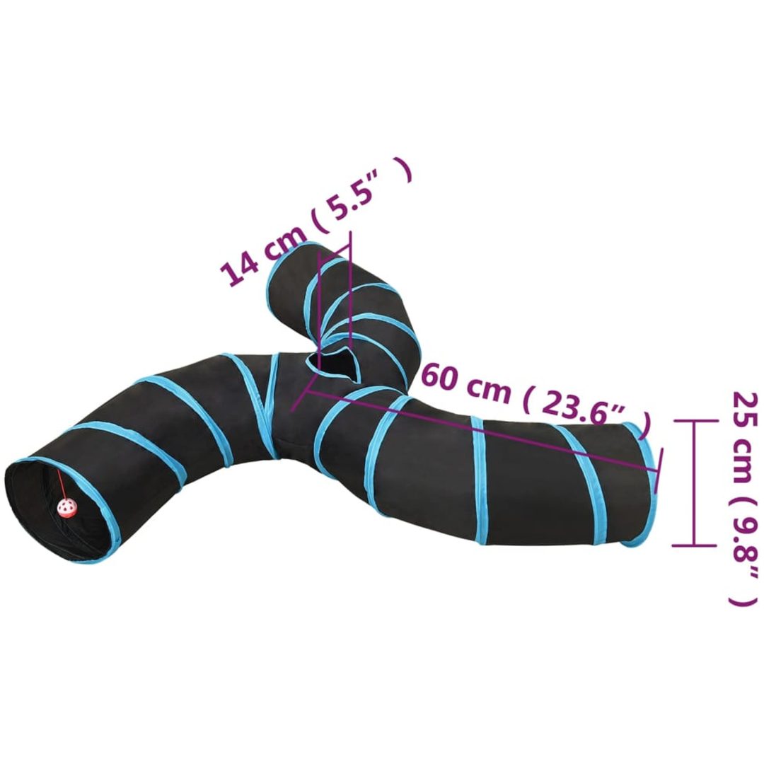 3-vägs kattunnel svart och blå 25 cm polyester vidaXL – bild 6