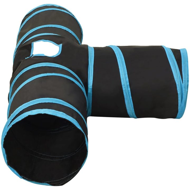 3-vägs kattunnel svart och blå 90 cm polyester vidaXL – bild 4