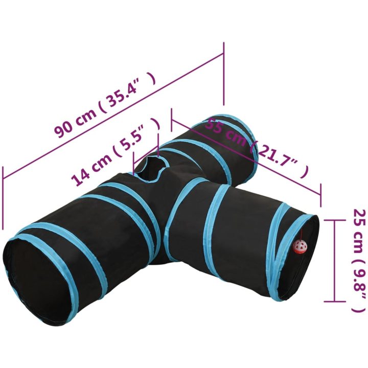 3-vägs kattunnel svart och blå 90 cm polyester vidaXL – bild 8