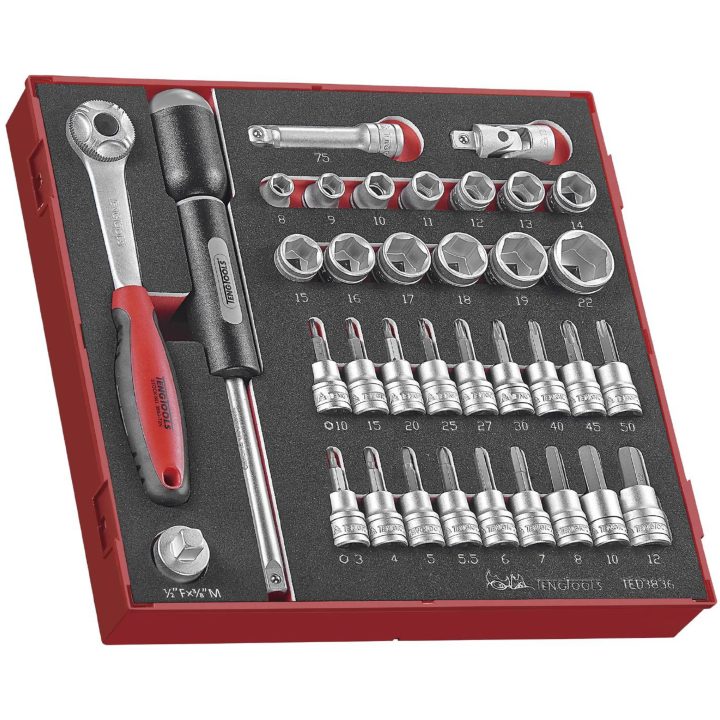 36 delars Hylsnyckelsats med 3/8tum fyrkantsfäste TED3836 Teng Tools HYLSNYCKELSATS 3/8 EVA TED3836 – bild 2