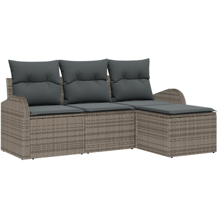 4 Bitars Trädgårdsoffagrupp med Kuddar Grå Poly Rattan vidaXL Medium – bild 2
