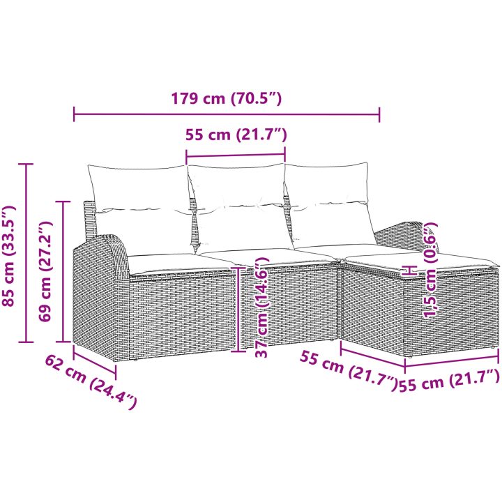4 Bitars Trädgårdsoffagrupp med Kuddar Grå Poly Rattan vidaXL Medium – bild 12