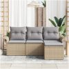 4-Dela Trädgårdsoffasats med kuddar Beige Poly Rattan vidaXL 55 x 55 x 37 cm – miniatyr 3
