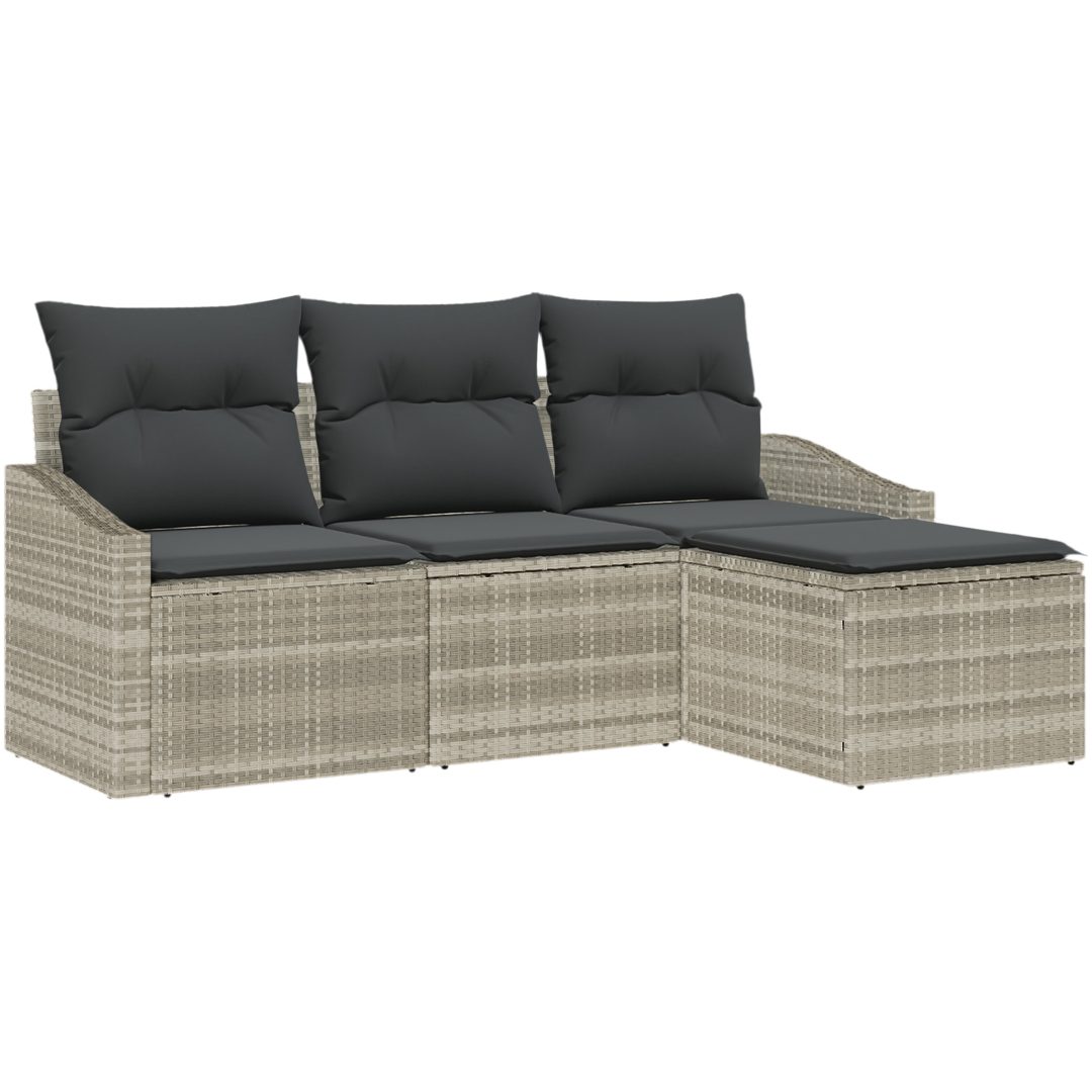 4-Dela Trädgårdsoffor Set med Kuddar i Ljusgrå Poly Rattan vidaXL 178 x 117 x 85 cm – bild 2