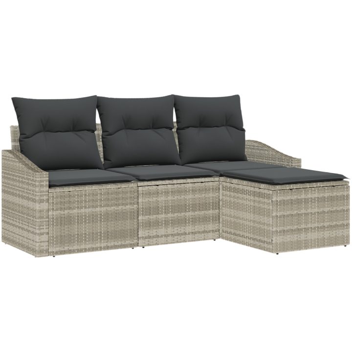 4-Dela Trädgårdsoffor Set med Kuddar i Ljusgrå Poly Rattan vidaXL 178 x 117 x 85 cm – bild 2