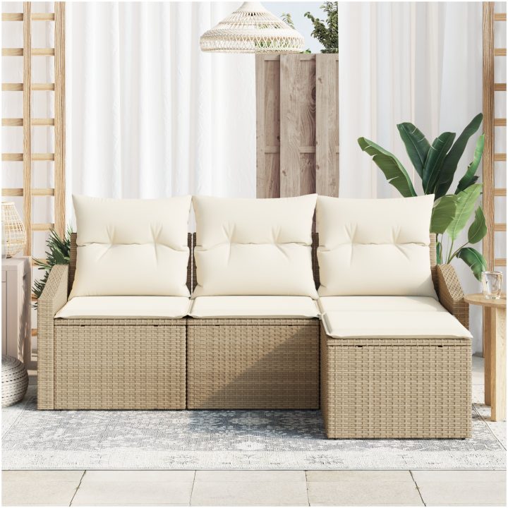 4-Dela Trädgårdsoffset med Kuddar - Beige Poly Rattan vidaXL 178 x 117 x 85 cm – bild 3