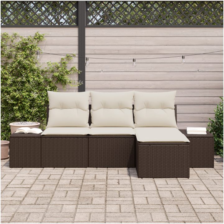 4-delad modulsoffasats med kuddar i brun polyrotting vidaXL 239 x 117 x 85 cm – bild 3