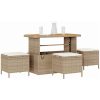 4-delad trädgårds matsalsset med kuddar beige polyrotting akacia vidaXL 110 cm – miniatyr 3