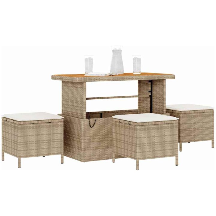 4-delad trädgårds matsalsset med kuddar beige polyrotting akacia vidaXL 110 cm – bild 3
