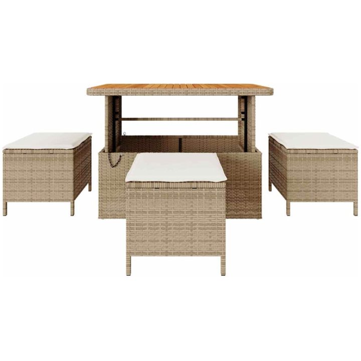 4-delad trädgårds matsalsset med kuddar beige polyrotting akacia vidaXL 110 cm – bild 7