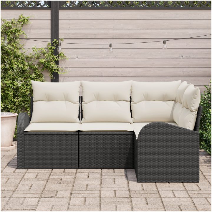 4-delad trädgårdsoff set med dynor i svart poly rattan vidaXL 179 x 124 x 85 cm – bild 3