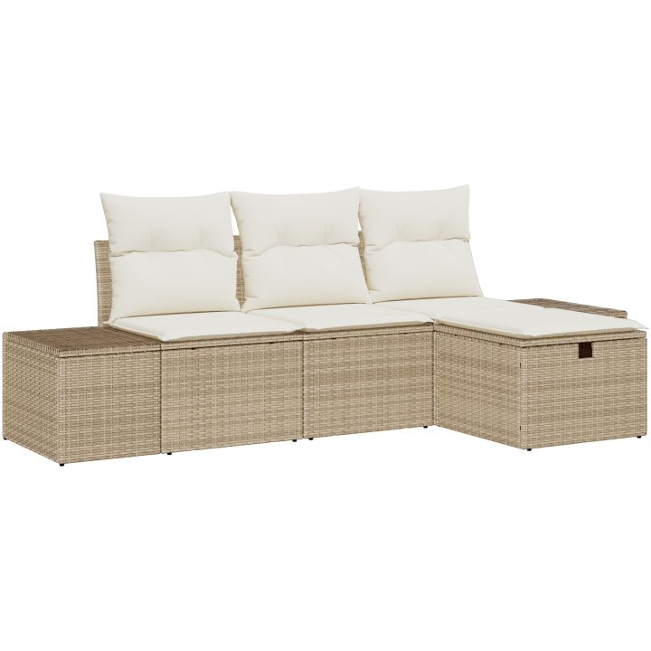 4-delad trädgårdsoffa med beige kuddar i polyrotting vidaXL 239 x 117 x 85 cm – bild 2