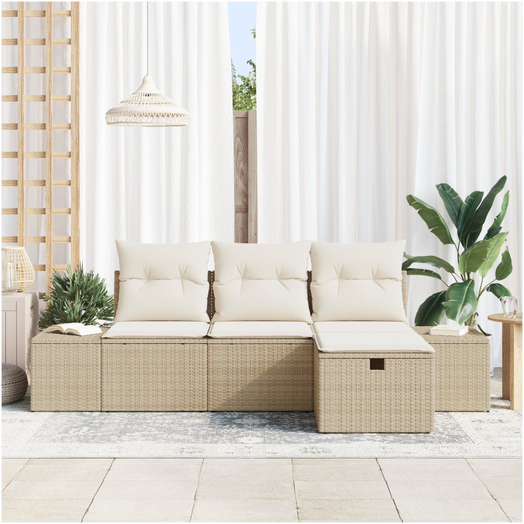 4-delad trädgårdsoffa med beige kuddar i polyrotting vidaXL 239 x 117 x 85 cm – bild 3