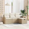 4-delad trädgårdsoffa med kuddar beige poly rotting vidaXL 179 x 117 x 85 cm – miniatyr 1