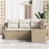 4-delad trädgårdsoffa med kuddar Beige Polyrotting vidaXL Standard – miniatyr 2