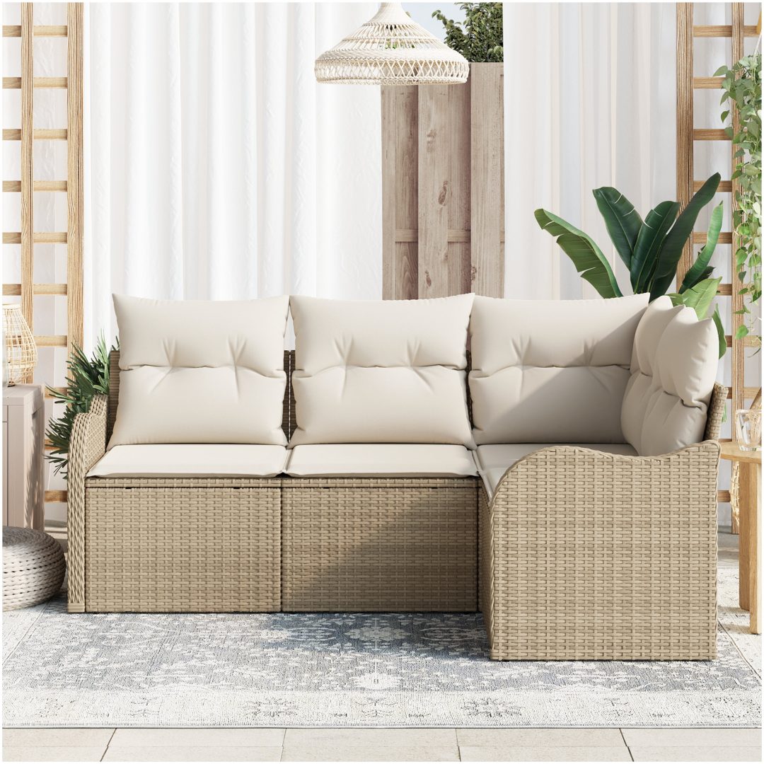 4-delad trädgårdsoffa med kuddar Beige Polyrotting vidaXL Standard – bild 2