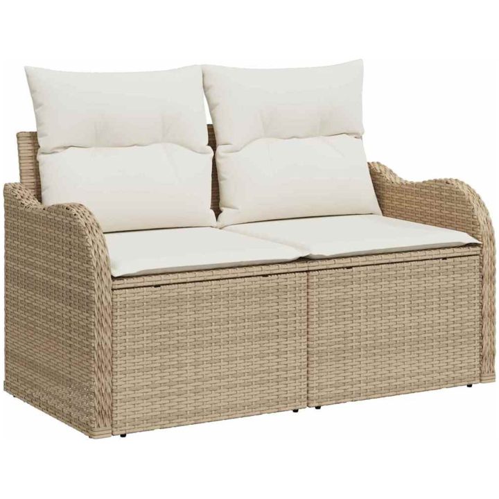4-delad trädgårdsoffa med kuddar Beige Polyrotting vidaXL Standard – bild 3