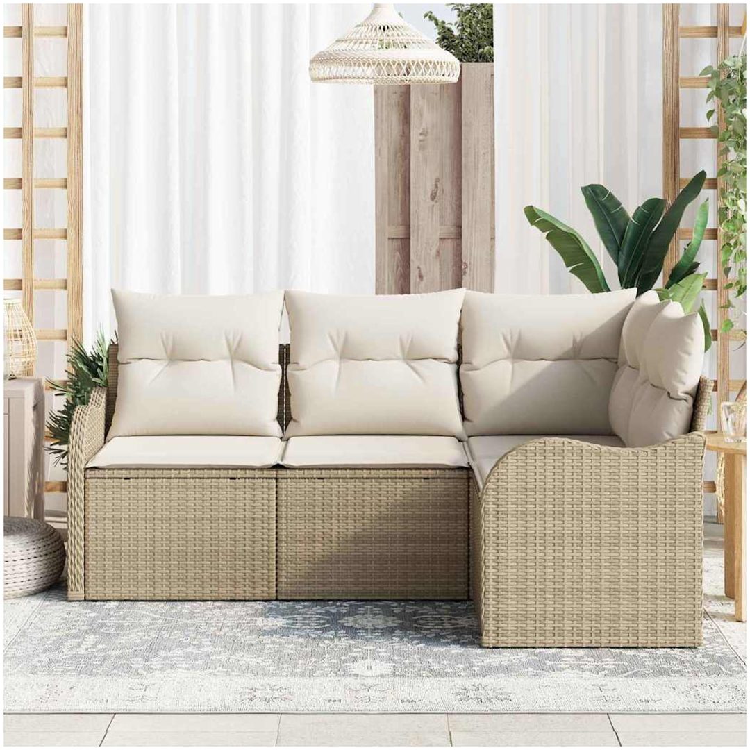 4-delad trädgårdsoffa med kuddar Beige Polyrotting vidaXL Standard