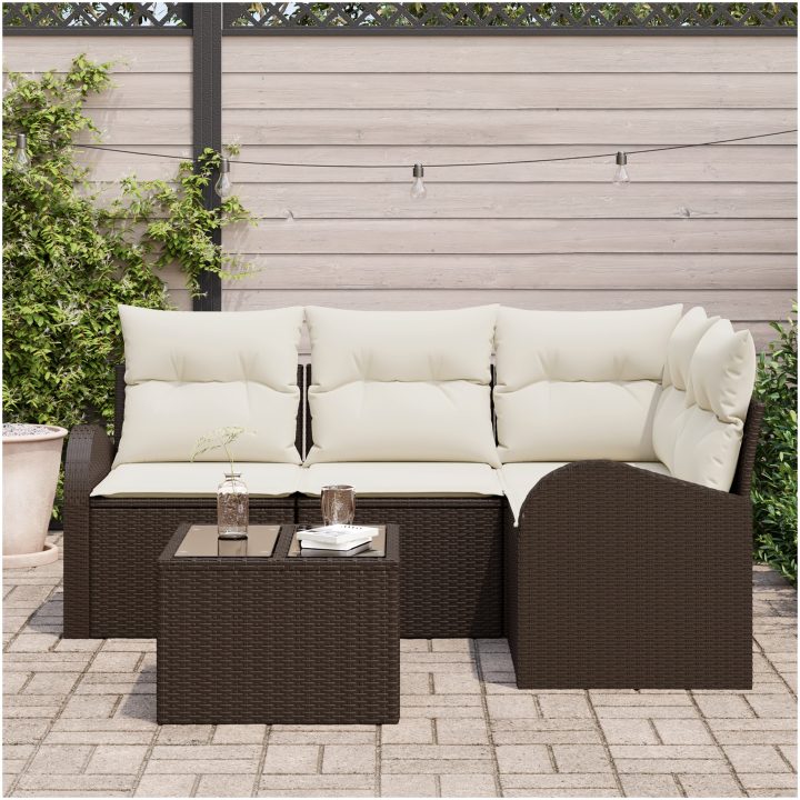 4-delad trädgårdsoffa med kuddar grå poly rattan vidaXL Medium – bild 3