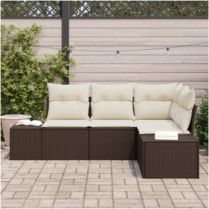 4-delad trädgårdsoffa med kuddar i brun polyrotting vidaXL 209 x 154 x 85 cm – bild 3