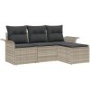 4-delad trädgårdsoffa med kuddar Ljusgrå Poly Rattan vidaXL 55 x 55 x 37 cm – miniatyr 2