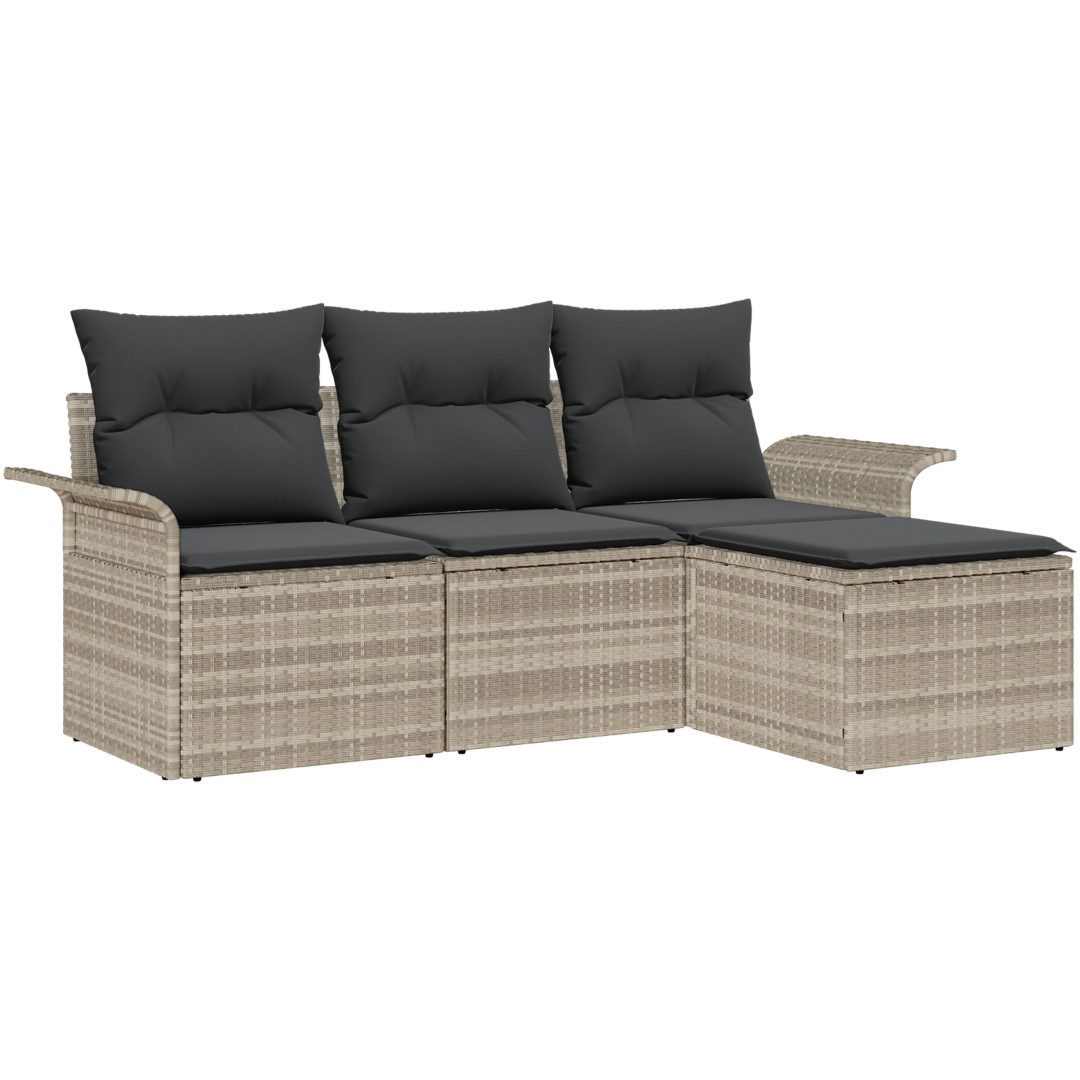 4-delad trädgårdsoffa med kuddar Ljusgrå Poly Rattan vidaXL 55 x 55 x 37 cm – bild 2