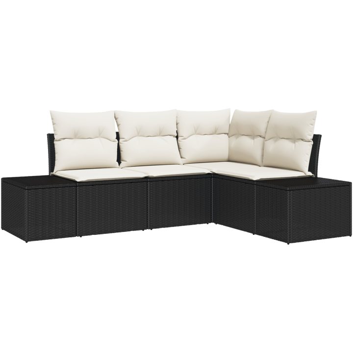 4 Delad Trädgårdsoffa Set med Kuddar Svart Poly Rattan vidaXL 209 x 154 x 85 cm – bild 2