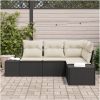 4 Delad Trädgårdsoffa Set med Kuddar Svart Poly Rattan vidaXL 209 x 154 x 85 cm – miniatyr 3