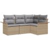 4-delad Trädgårdsoffagrupp med Kuddar Beige Poly Rattan vidaXL Medium – miniatyr 2