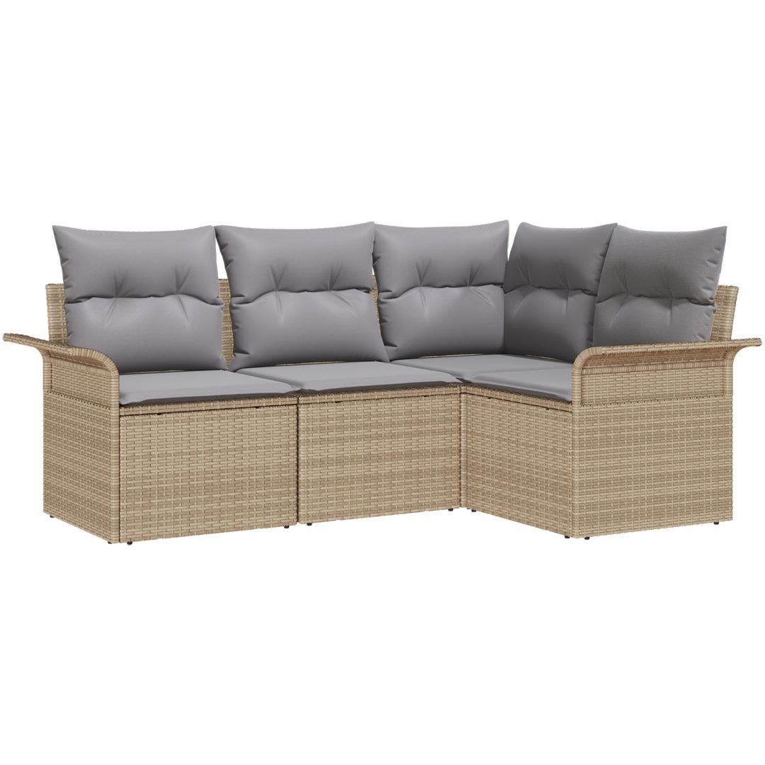 4-delad Trädgårdsoffagrupp med Kuddar Beige Poly Rattan vidaXL Medium – bild 2