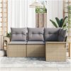 4-delad Trädgårdsoffagrupp med Kuddar Beige Poly Rattan vidaXL Medium – miniatyr 3