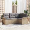 4-delad Trädgårdsoffagrupp med Kuddar Beige Poly Rattan vidaXL Medium – miniatyr 1