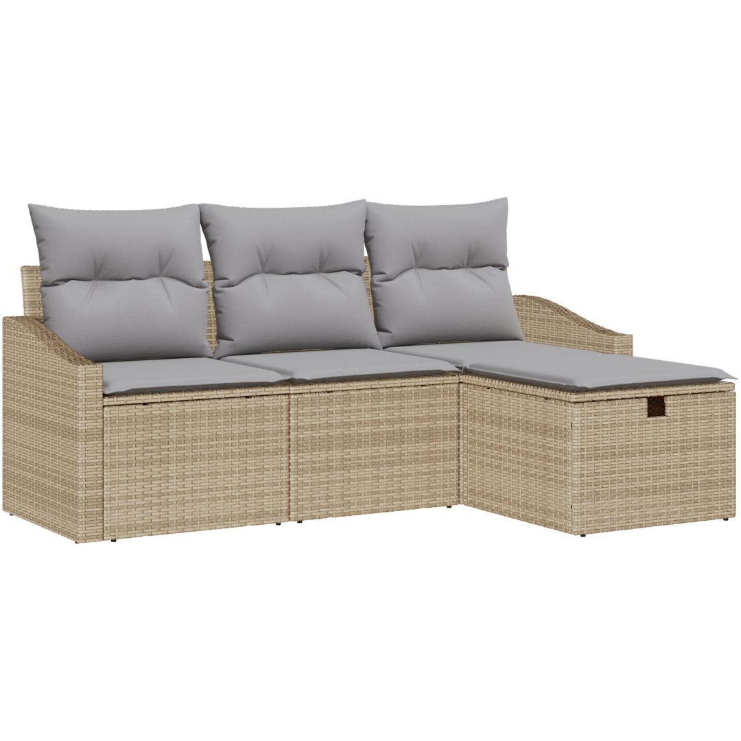 4-delad trädgårdsoffagrupp med kuddar i beige polyrotting vidaXL 178 x 117 x 85 cm – bild 2