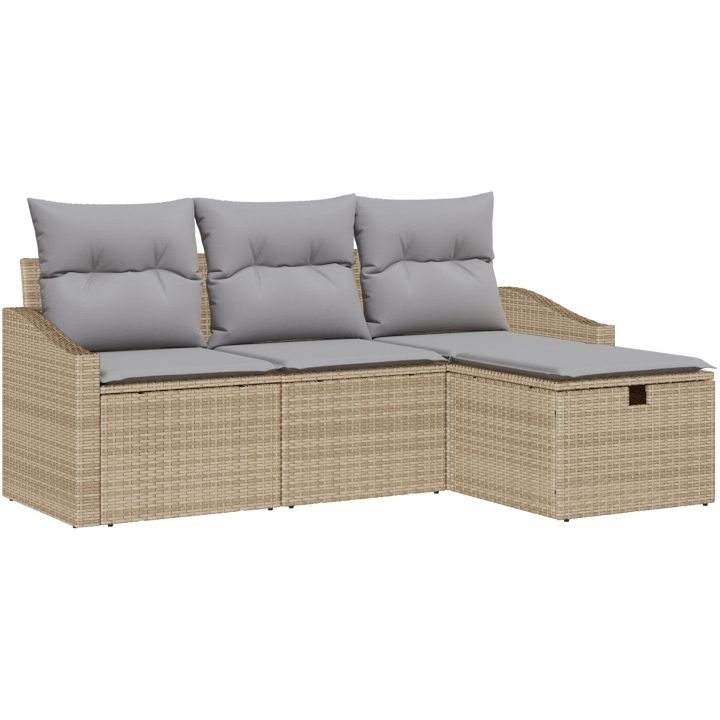 4-delad trädgårdsoffagrupp med kuddar i beige polyrotting vidaXL 178 x 117 x 85 cm – bild 2