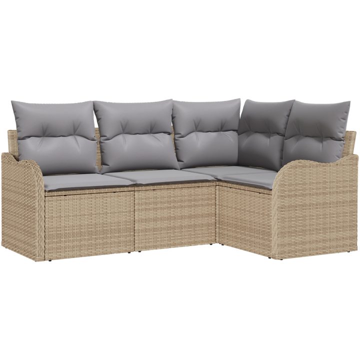 4-delad Trädgårdsoffasats med Kuddar Beige Poly Rotting vidaXL Stor – bild 2
