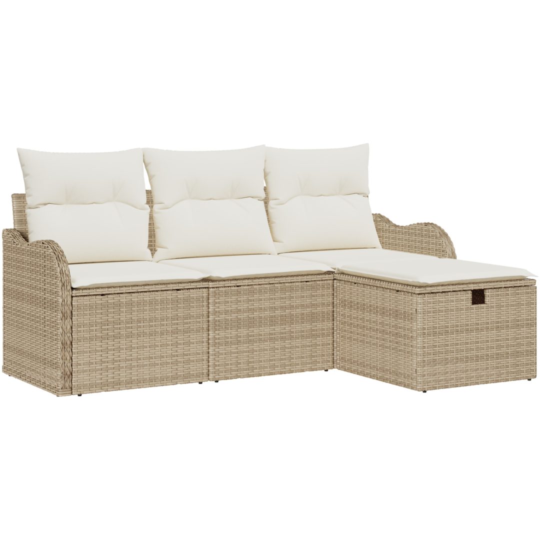 4-delad trädgårdsoffaset med kuddar - Beige poly rotting vidaXL 3 - Sits – bild 2