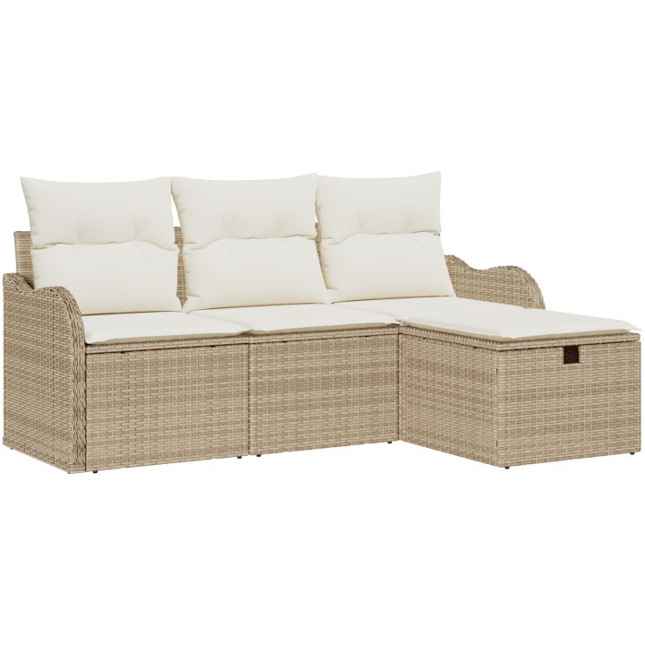 4-delad trädgårdsoffaset med kuddar - Beige poly rotting vidaXL 3 - Sits – bild 2