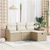 4-delad trädgårdsoffaset med kuddar - Beige poly rotting vidaXL 3 - Sits – miniatyr 1