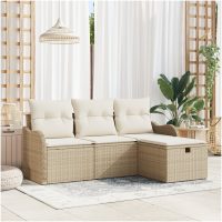 4-delad trädgårdsoffaset med kuddar - Beige poly rotting vidaXL