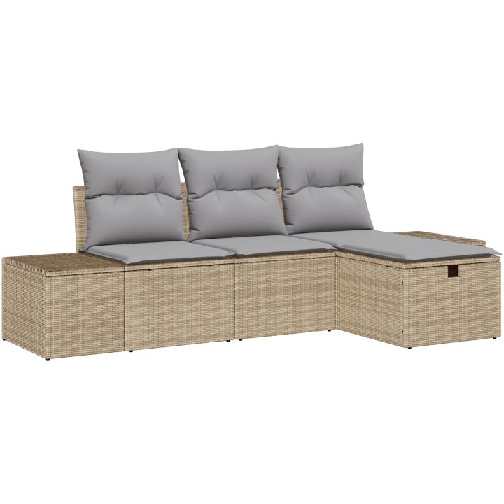 4-delad trädgårdsoffaset med kuddar i beige polyrotting vidaXL 239 x 117 x 85 cm – bild 2