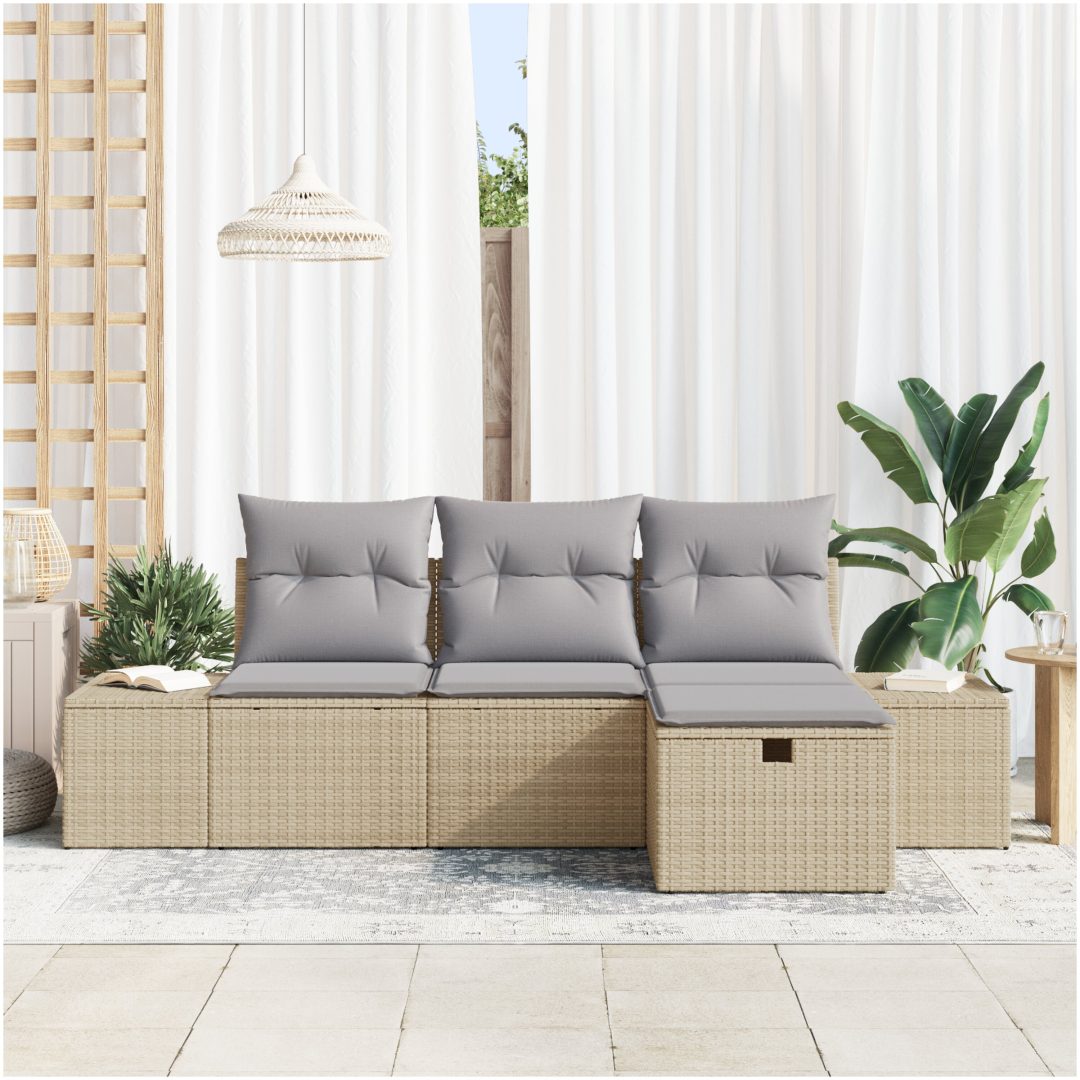 4-delad trädgårdsoffaset med kuddar i beige polyrotting vidaXL 239 x 117 x 85 cm – bild 3