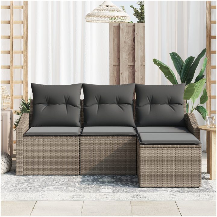 4-delad Trädgårdsoffaset med Kuddar i Grå Poly Rattan vidaXL 178 x 117 x 85 cm – bild 3