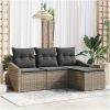 4-delad Trädgårdsoffaset med Kuddar i Grå Poly Rattan vidaXL 178 x 117 x 85 cm – miniatyr 1