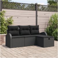4-delad Trädgårdsoffaset med Kuddar Svart Poly Rattan vidaXL