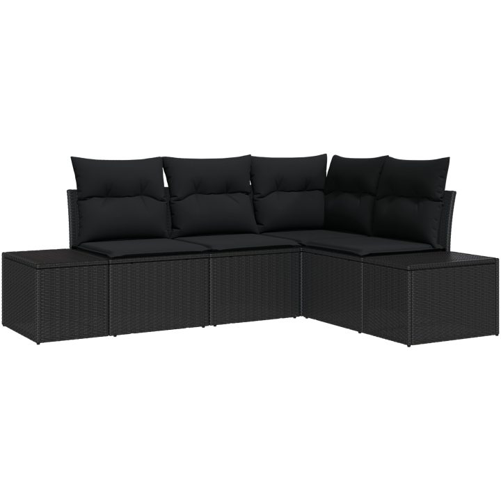 4-delad trädgårdsoffaset med kuddar svart polyrotting vidaXL 209 x 154 x 85 cm – bild 2