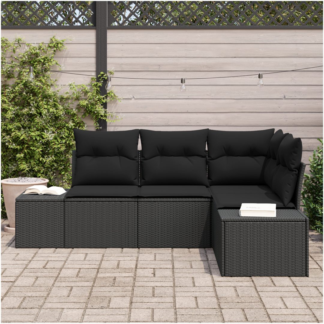4-delad trädgårdsoffaset med kuddar svart polyrotting vidaXL 209 x 154 x 85 cm – bild 3