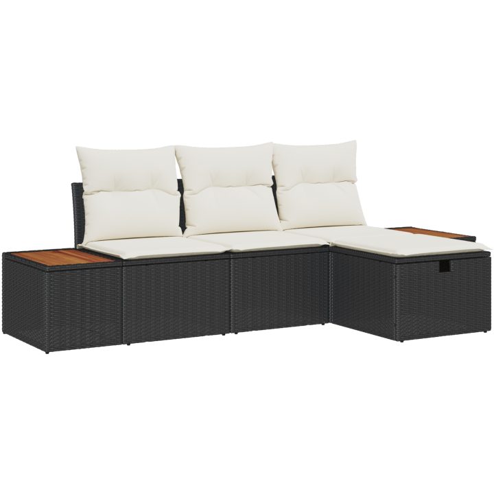 4-delad trädgårdsoffaset med kuddar, svart polyrotting vidaXL 239 x 117 x 85 cm – bild 2