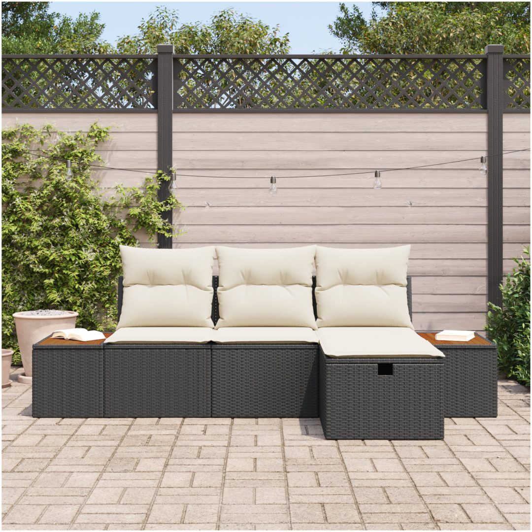 4-delad trädgårdsoffaset med kuddar, svart polyrotting vidaXL 239 x 117 x 85 cm – bild 3